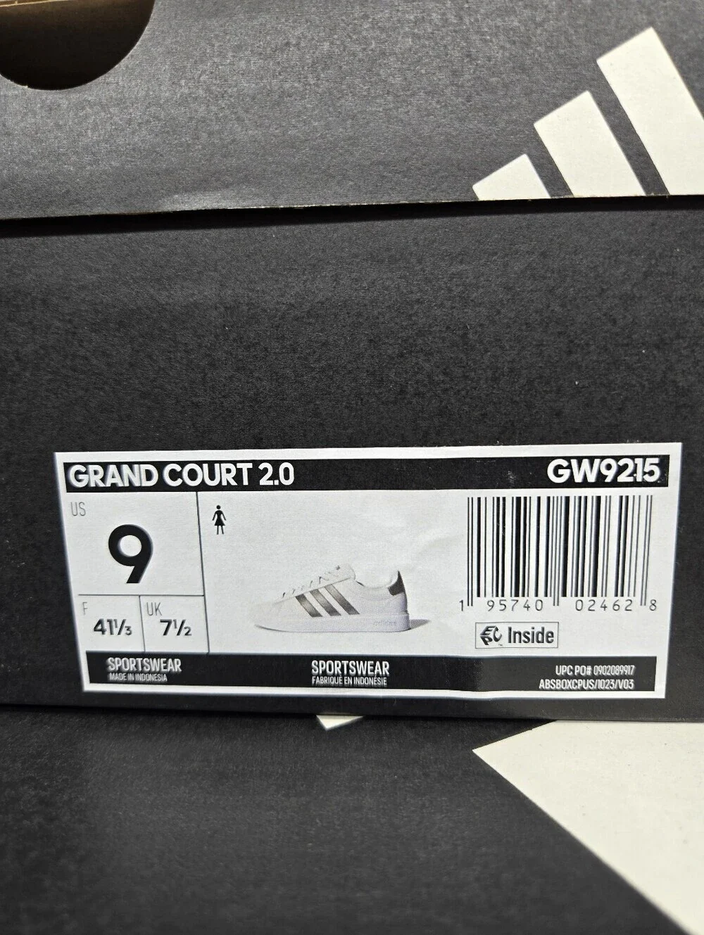 adidas Women's Grand Court GW9215 White Platinum Metallic Tennis Shoes Size 9